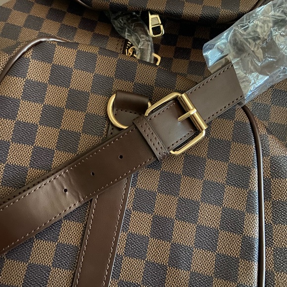 Duffel Overnight Bags - Checkered PU Vegan Leather- BROWN designer inspired - Picture 6 of 6